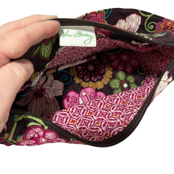 Vera Bradley quilted cotton shoulderbag purse pink brown floral preppy casual - Picture 7 of 7